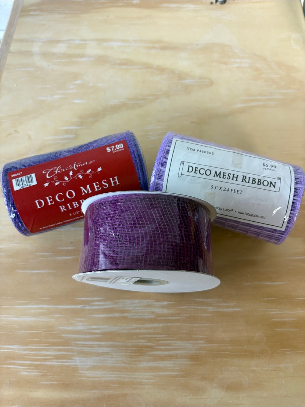 Hobby Lobby Purple Deco Mesh Ribbon Trio